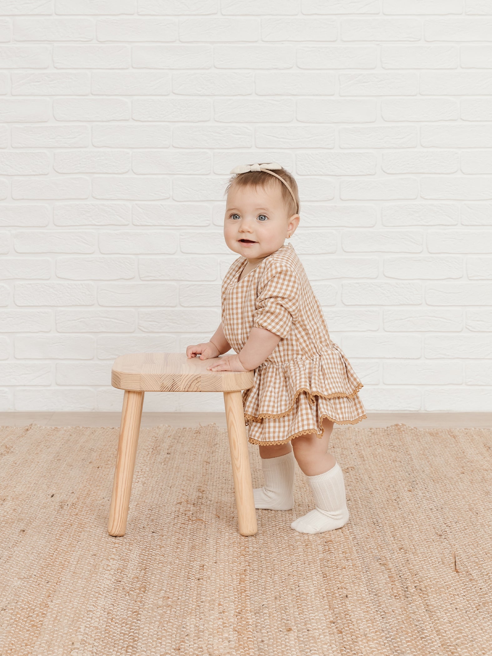 Quincy Mae Organic Rosie Romper Honey Gingham | Tiny Sprout