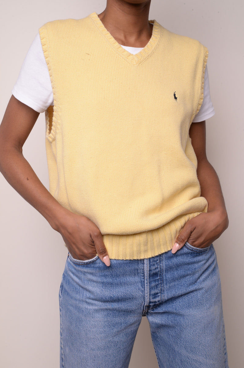 yellow polo sweater vest