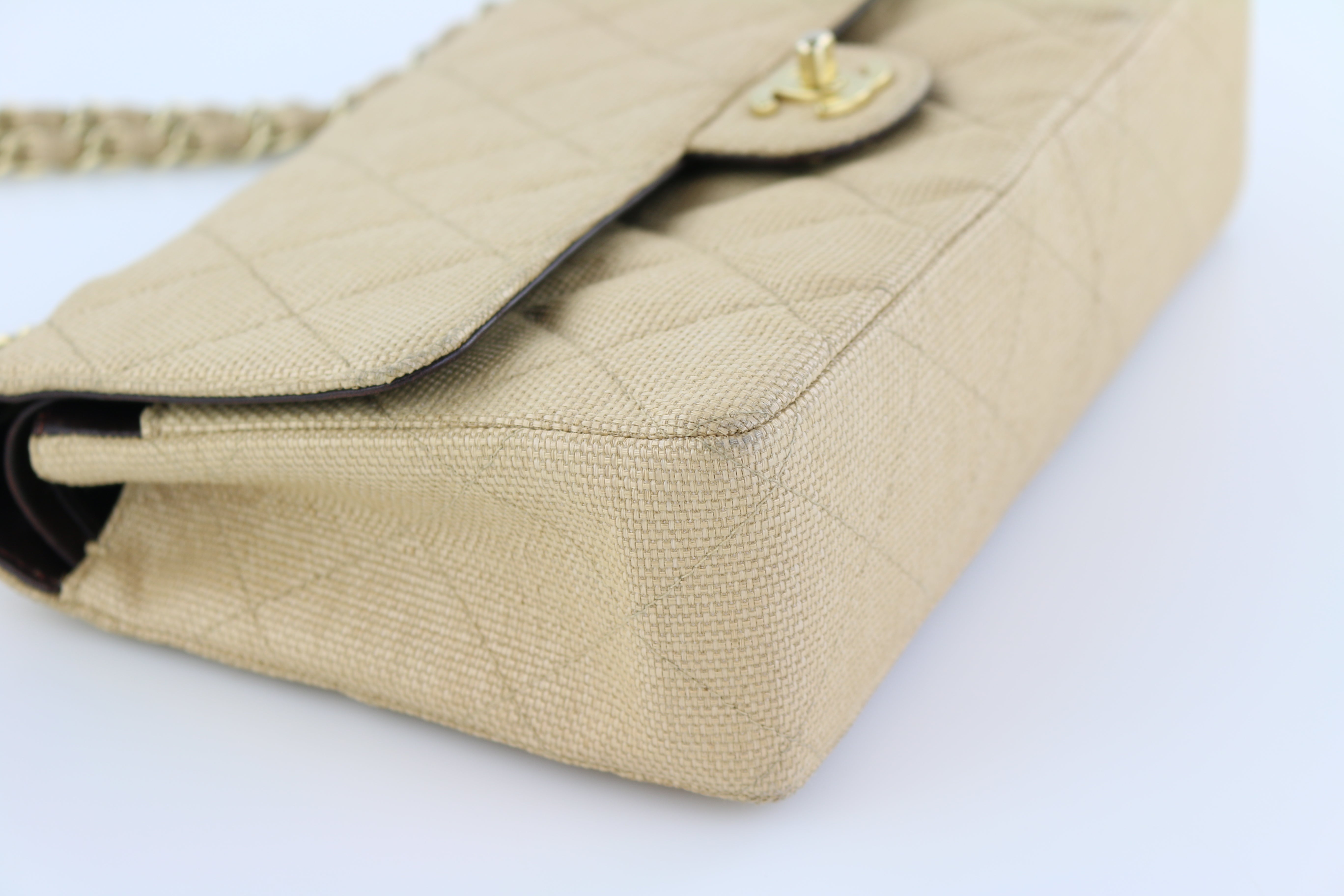 Beige Raffia Medium Flap