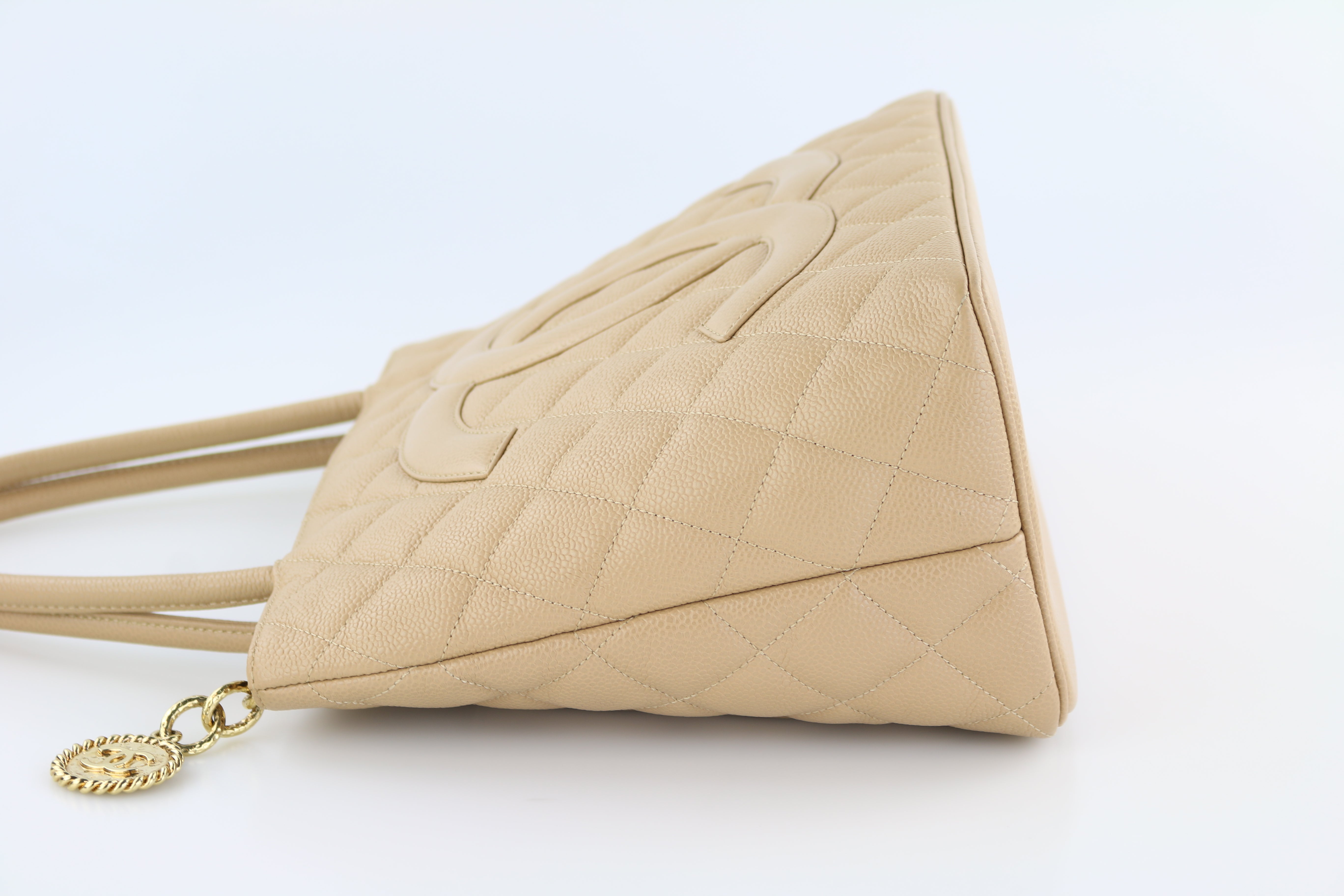 Beige Caviar Medallion Tote