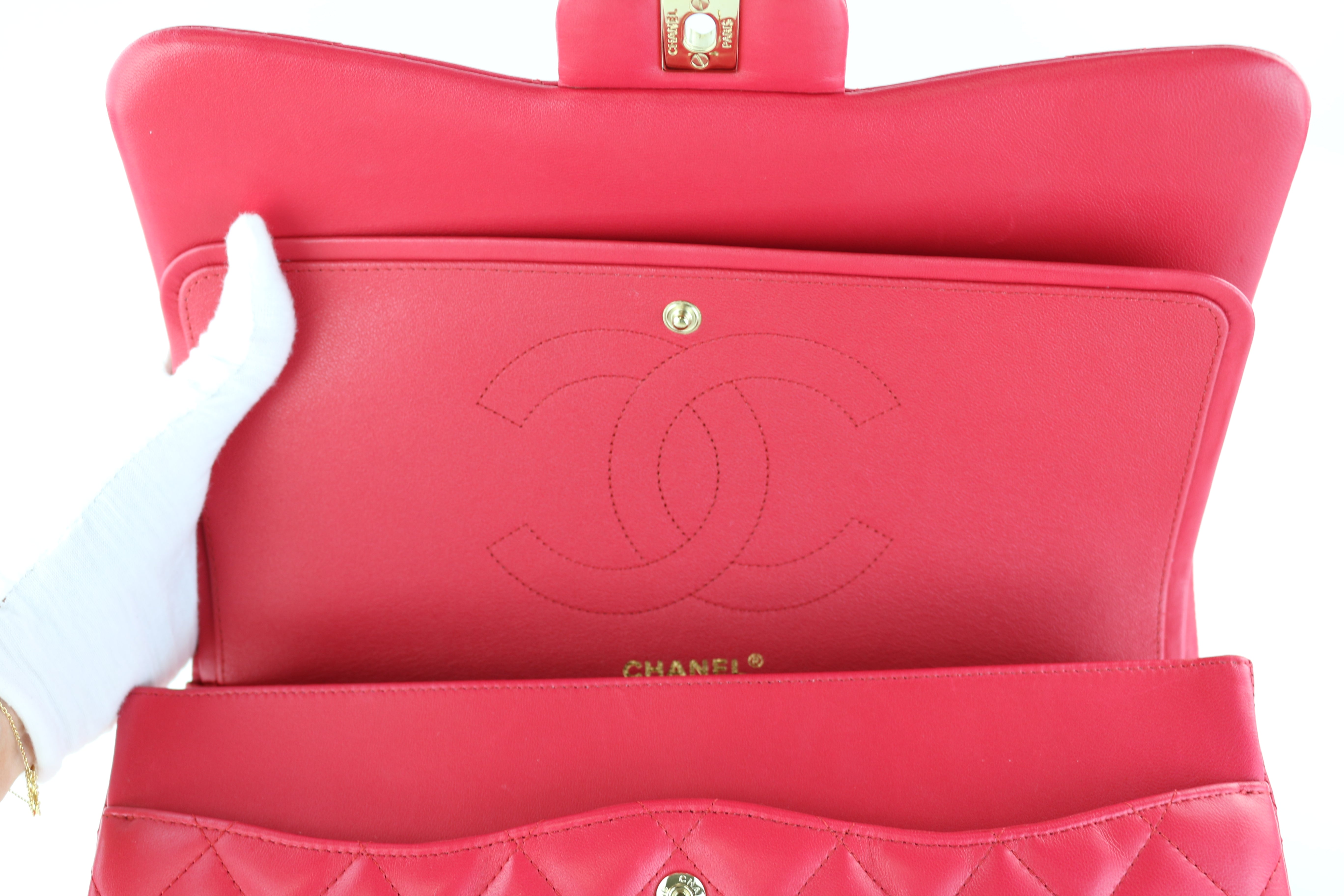 Red Lambskin Double Flap Jumbo
