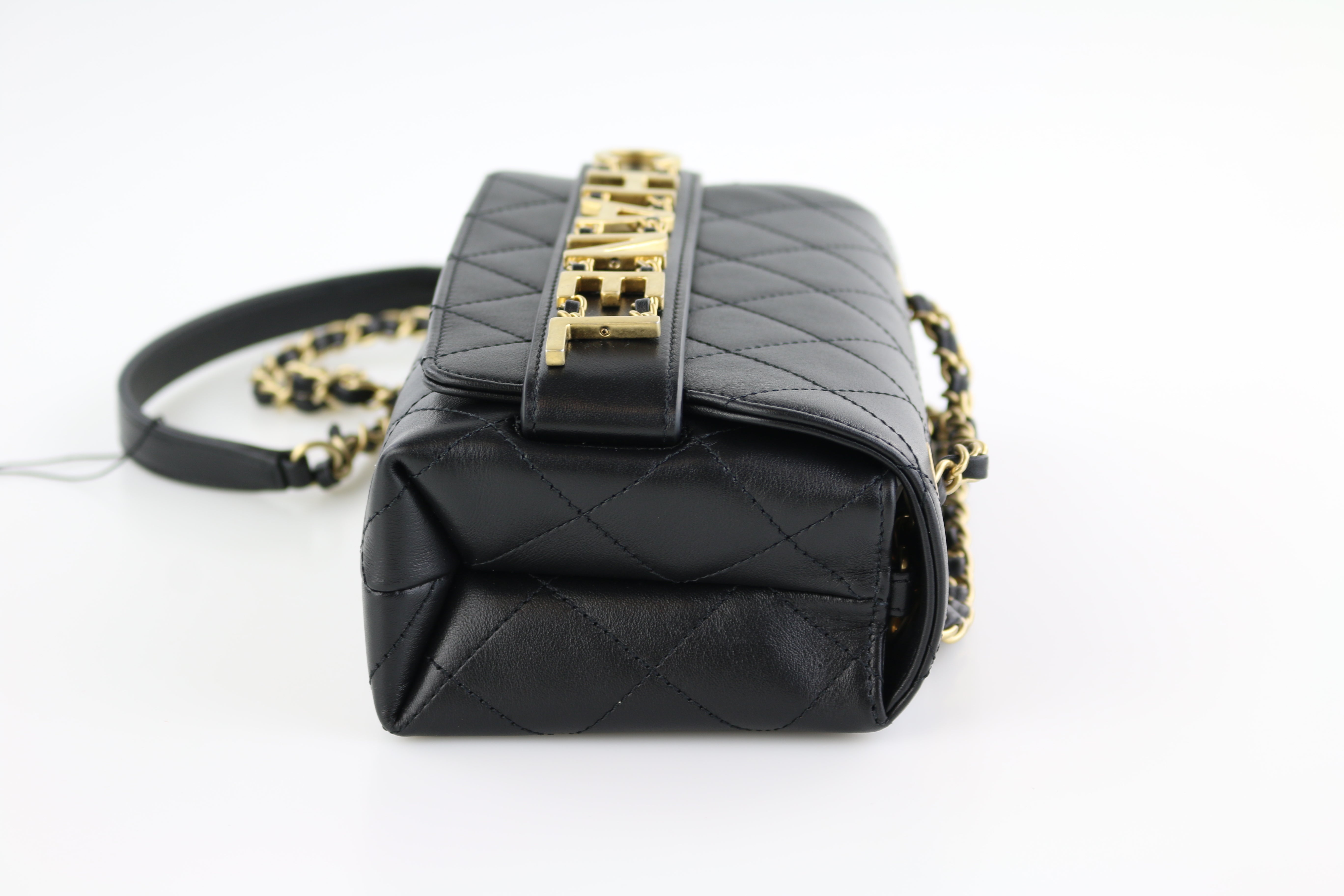 Black Calfskin Small Logo Flap