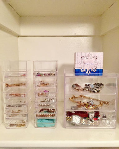 Jewelry in organizational drawers