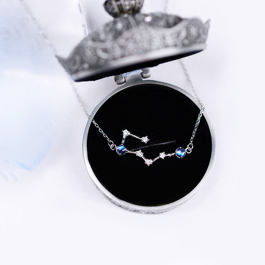 Constellation Moonstone Pendant Necklace Gold Silver Gemstone Jewelry Women Zodiac gift
