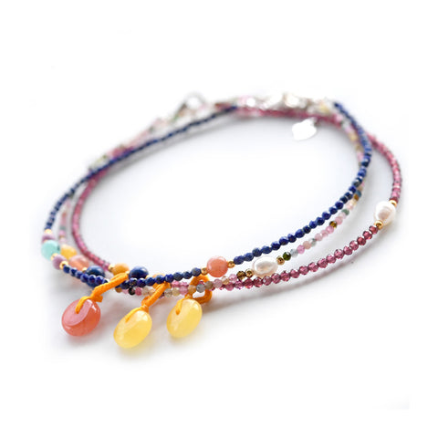 Garnet Lapis Lazuli Tourmaline Bead Anklet Handmade Gemstone Jewelry Accessories Gift Women