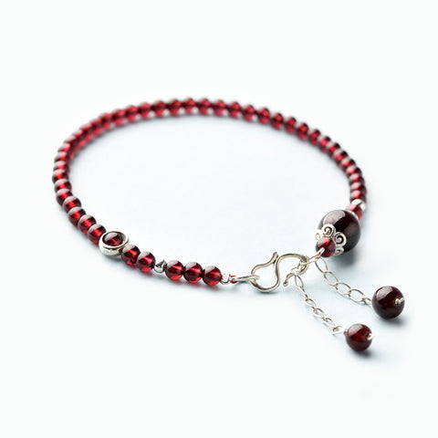 Silver Red Garnet Beaded Anklet Handmade Jewelry Gemstone Accessories Women