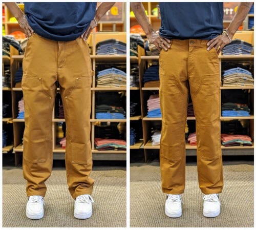 Carhartt work pants original fit vs. relaxed fit at Dave's New York