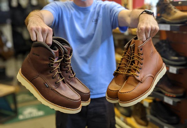 Red Wing 10865 and 405 moc toe work boots at Dave's New York