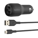 Belkin BOOSTCHARGE Dual USB-A Car Charger 24W + USB-A to Micro-USB Cable|Universally compatible - Black