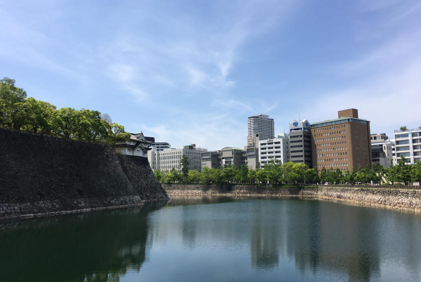 Passing Osaka castle on the alternative start to the Osaka harbour cycling route.