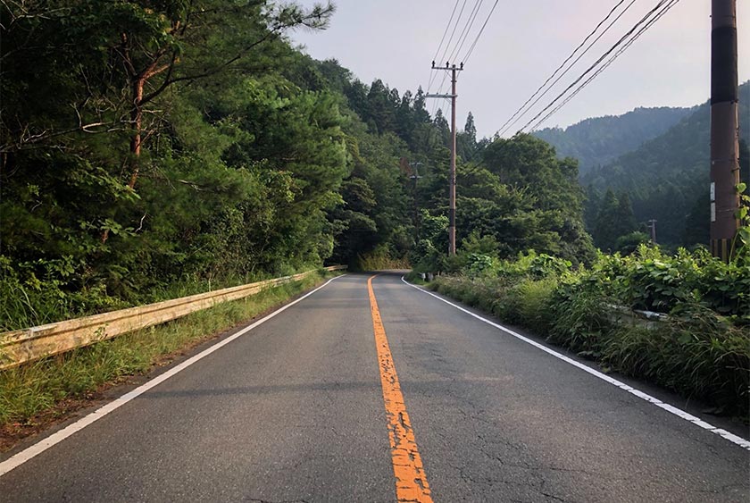 The lovely stretch of road in the Kyoto hills to the north.