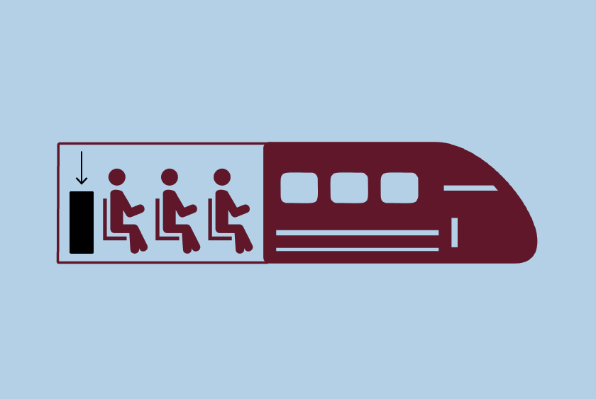 Illustration showing where the luggage space is on the shinkansen.