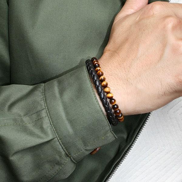 holte beven halfgeleider DUAL XL BRACELET - Leather bracelet for Men with Tiger eye beads - Hetariki  Jewellery
