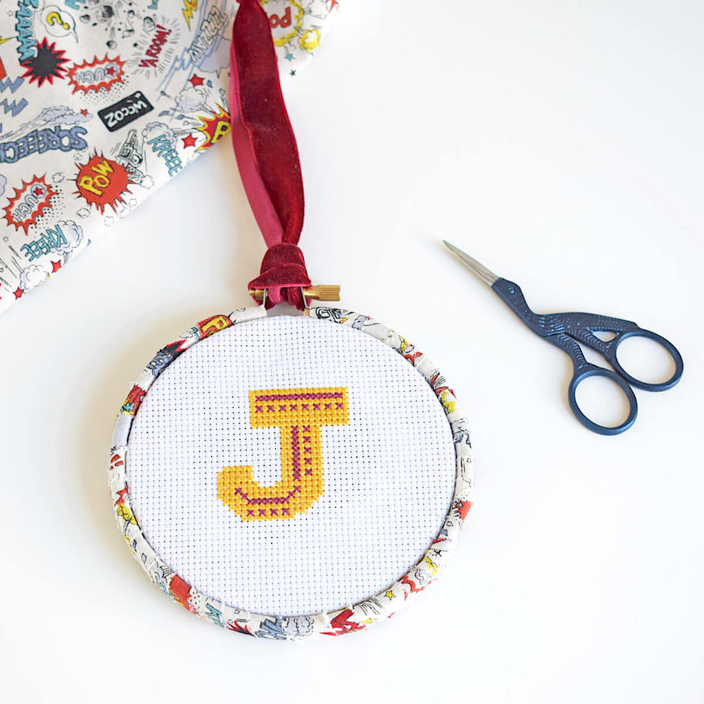 Embroidery hoop wrapped in fabric