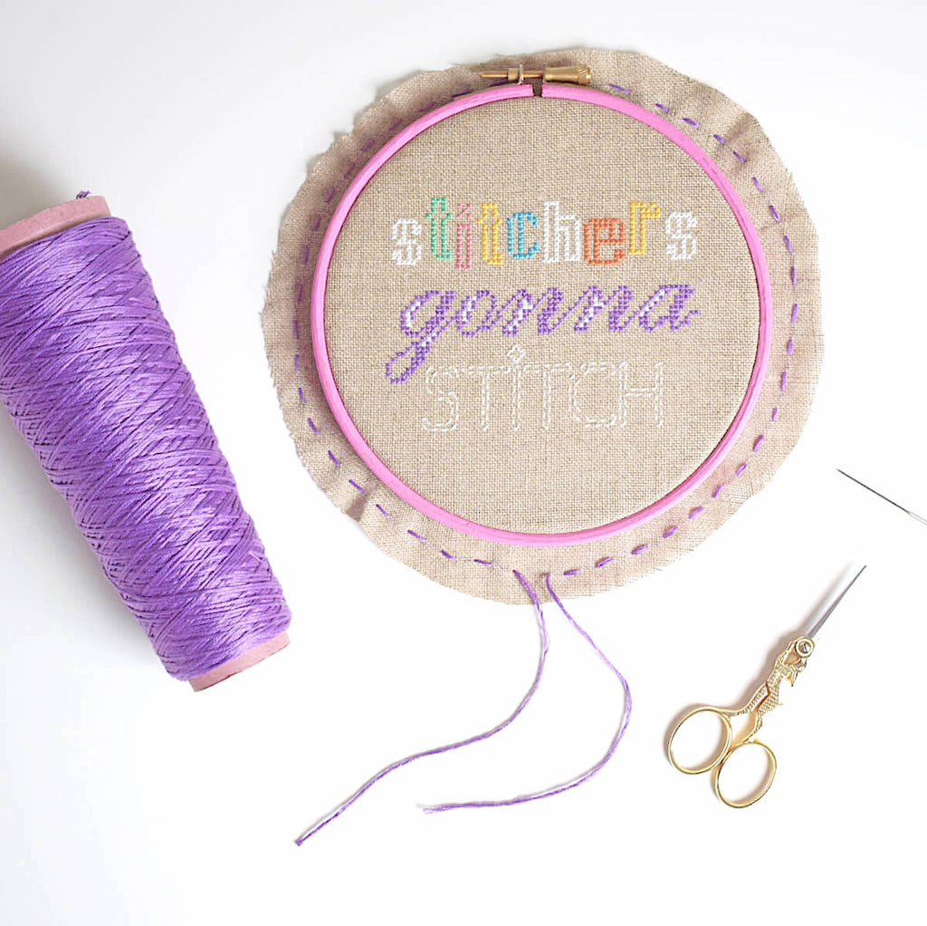Running stitch all around the edge of your hoop