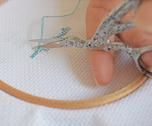Snip the thread after securing it - how to cross stitch