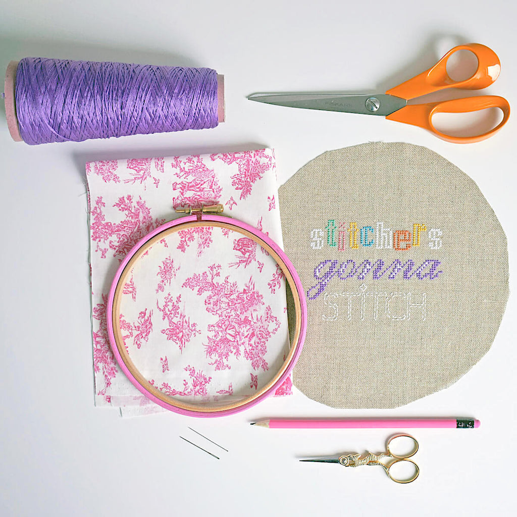 Things you'll need to frame your stitching in an embroidery hoop