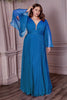 Long Sleeve Illusion V-neck Bodice Plus Size Chiffon Pleated Prom Gown Curvy Solid Bridesmaid Dress A-line Silhouette Skirt CDCD242C Sale