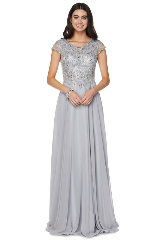 Cap Sleeves Embellished Bodice Long Mother Of The Bride Dress JT657 Sale