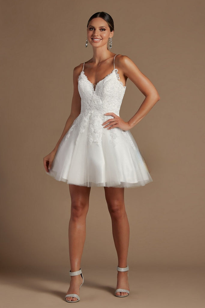 Illusion V-Neck Embroidered Lace Babydoll Short Homecoming & Cocktail Dress NXR707 Sale