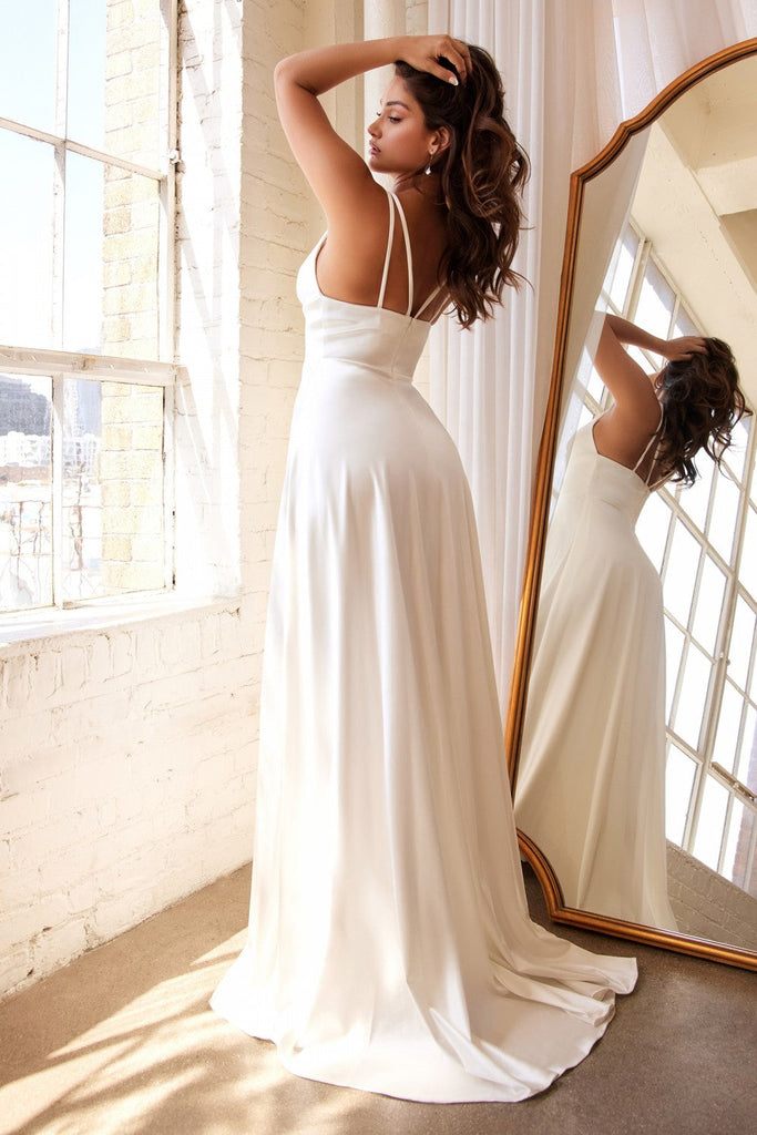 Effortless Classic A-line Bridal Gown Modern Trendy Wedding Ceremony Look Plunging V-neck Open Back Bodice Satin Dress CDCD903W Sale