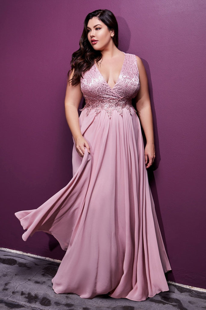 A-line Curve Chiffon Prom & Bridesmaid Dress Evening Plus Size Charming Tender Gown Laced Vintage V-neck Tank Strap Bodice CDS7201