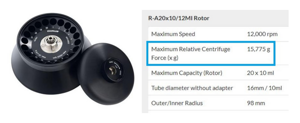 The Frontier Rotor R-A20x10 can handle a maximum RCF of 15,775 g.