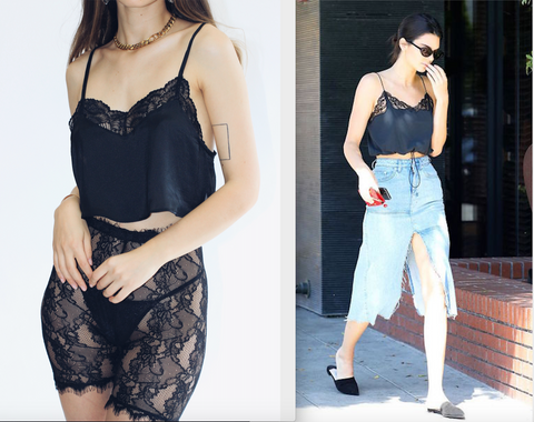 kendall jenner's sexy celebrity woman in style silk black lace camisole sexy lingerie streetstyle fashion outfit