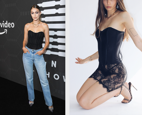 gigi hadid's sexy celebrity woman in style corset bustier black lace up sexy outfit celebrity fashion icon