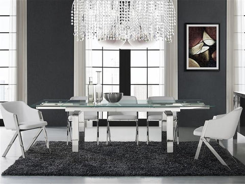 Modern Dining Table with Chrome Legs and Clear Glass Top