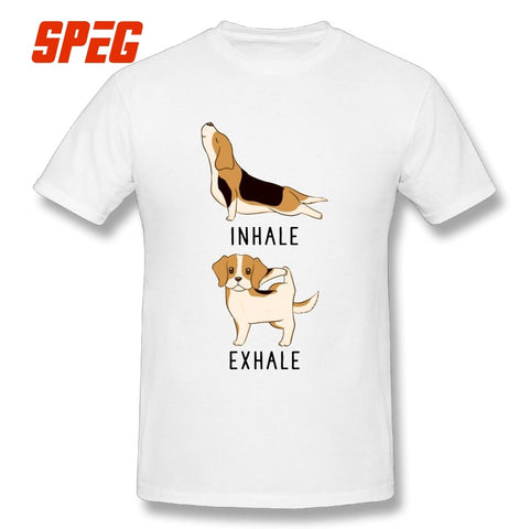 Inhale Exhale Beagle dog Yoga Print T Shirts Male Pure Cotton T-Shirts Sleeve Cute Tee Shirts - holicpet