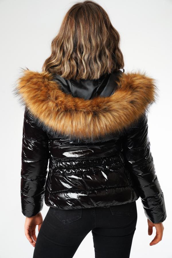 Black Shiny Wetlook Chunky Faux Fur 
