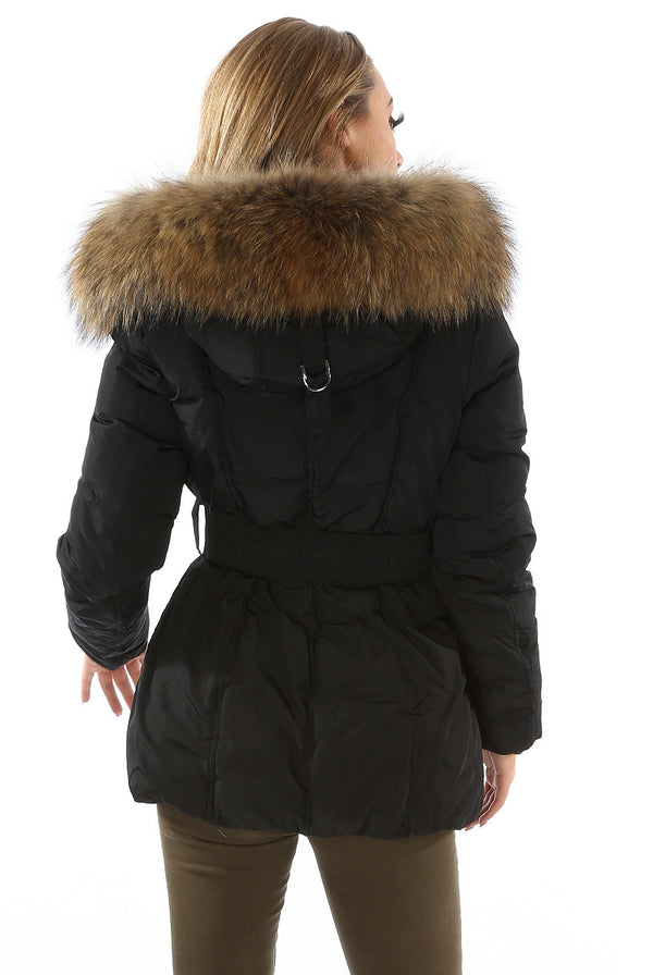 black coat with real fur hood