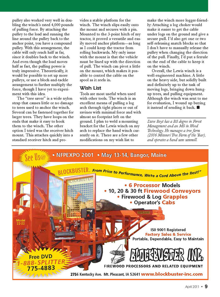 Lewis Winch Sawmill Magazine Review