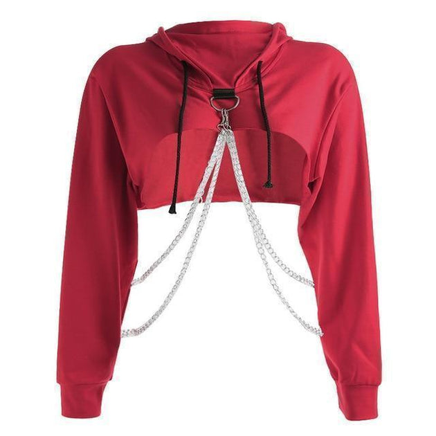 crop top red hoodie