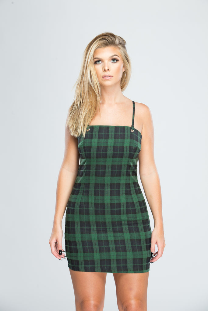 blue plaid bodycon dress