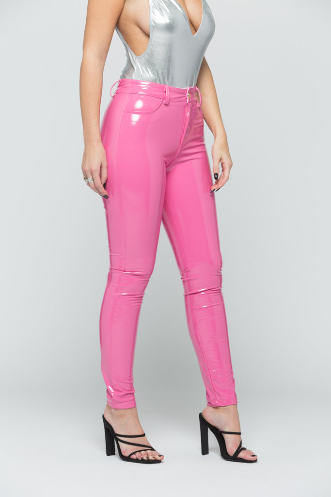 pink leather pants