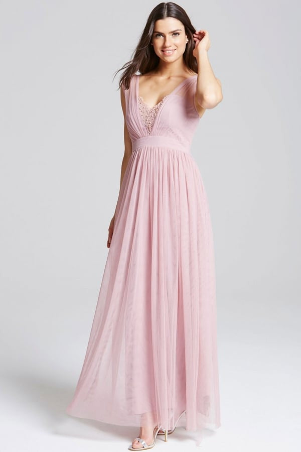 little mistress rose chiffon lace maxi dress