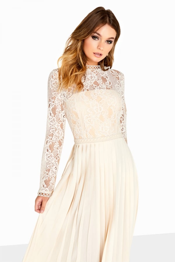 long sleeve cream lace dress