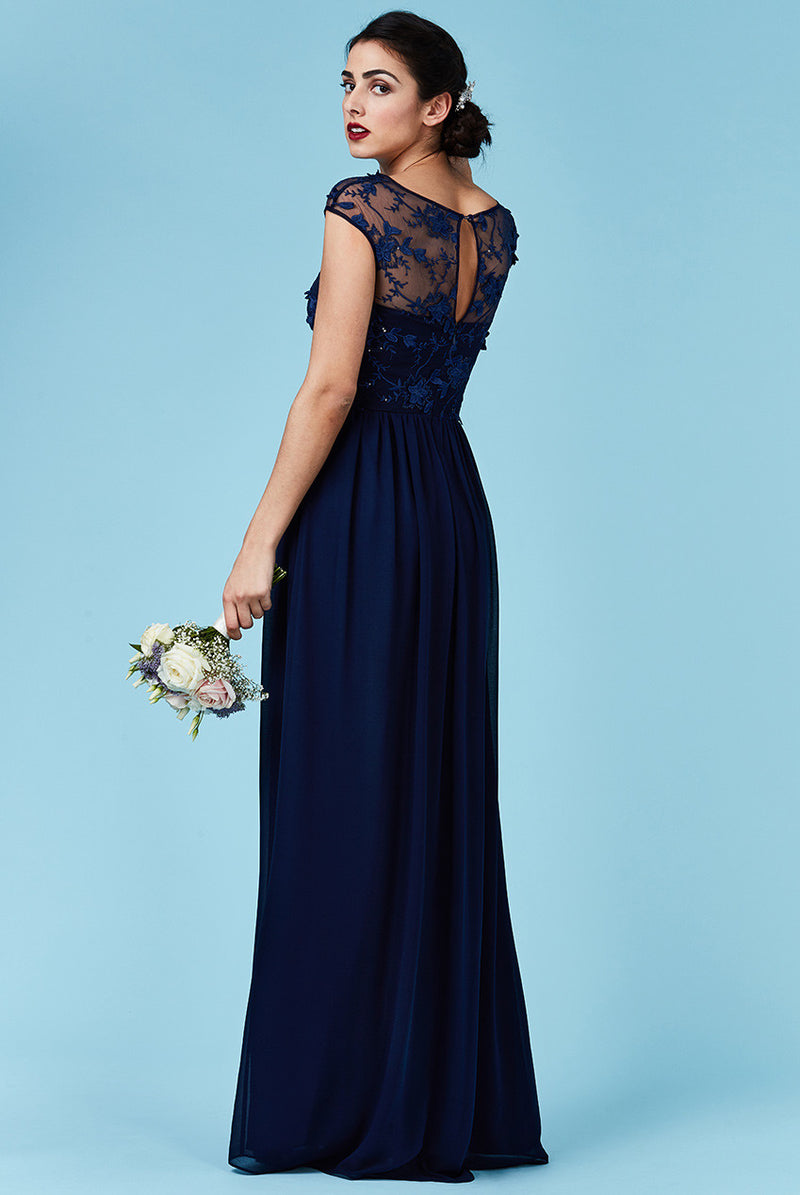 goddiva-chiffon-maxi-wedding-dress-flower-detail-navy-glitzy-angel