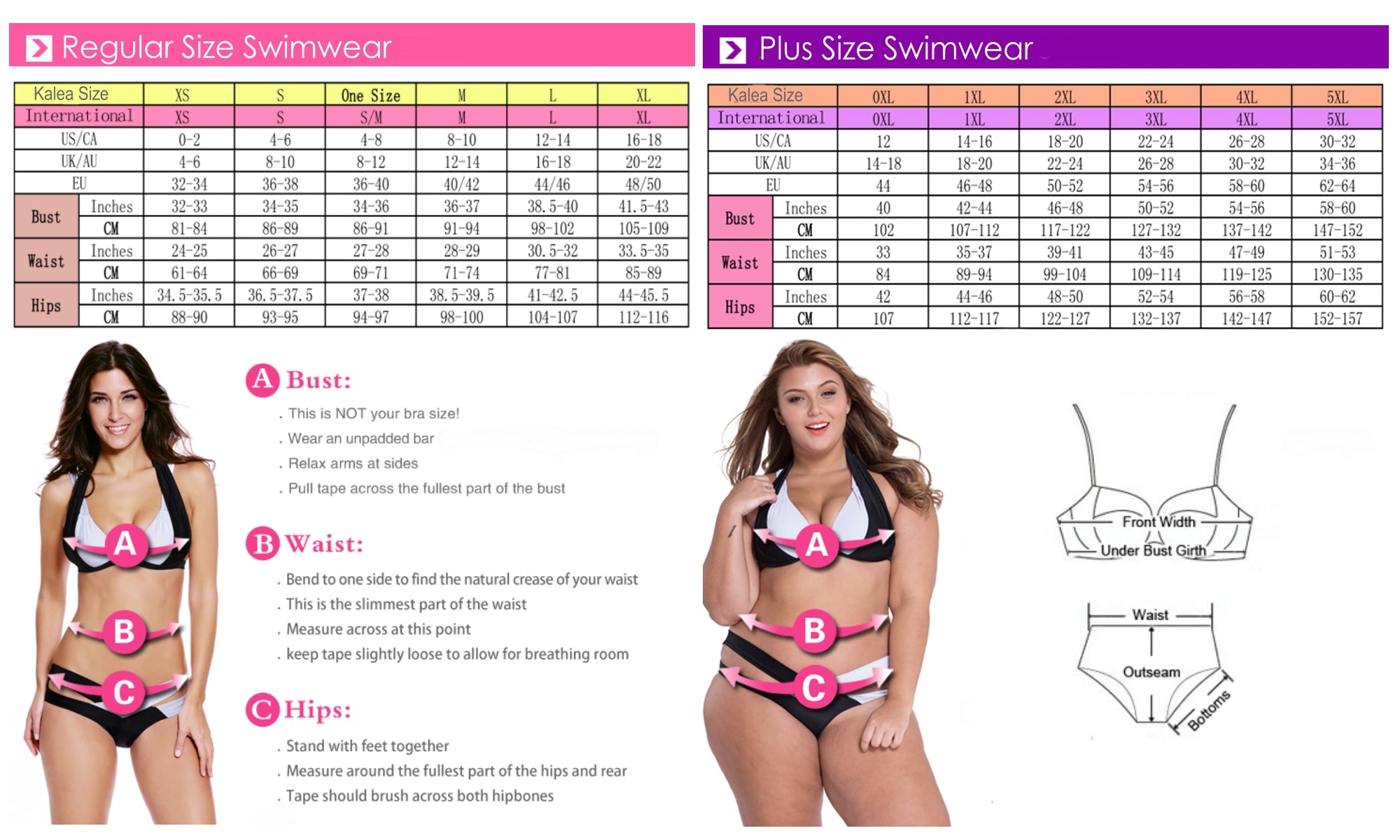 KaleaBoutique Swimwear Sizing