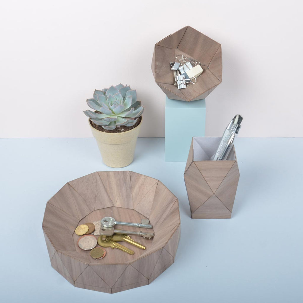 Contemporary wood desk objects and tidies
