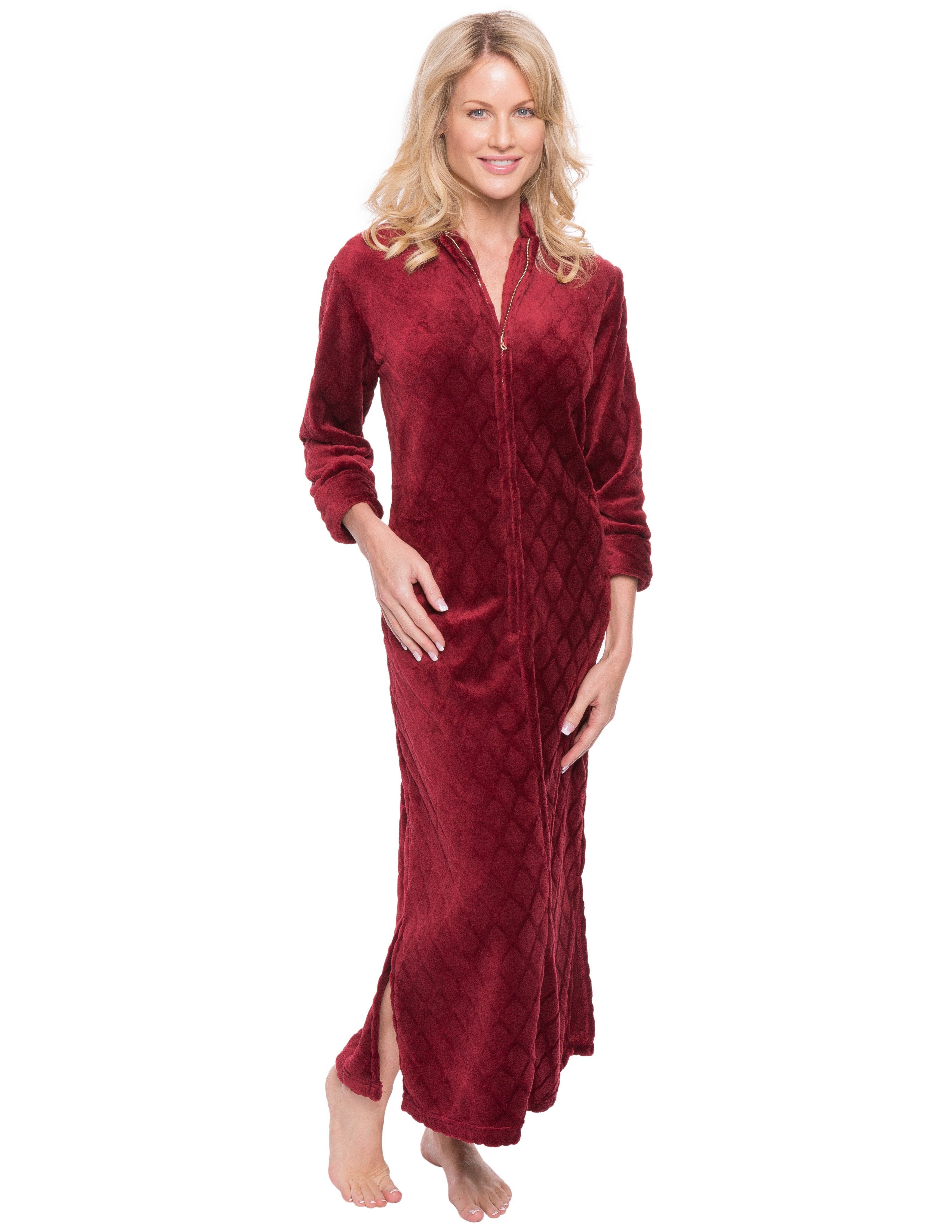 Women's Premium Coral Fleece Plush Caftan - Diamond Red Wine