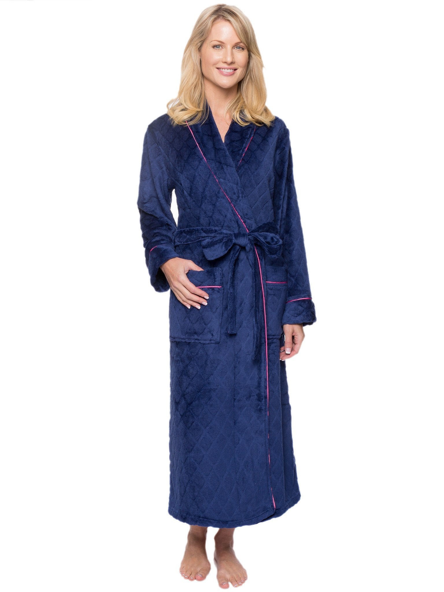 Women's Premium Coral Fleece Plush Spa/Bath Robe - Diamond Navy