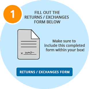 Fill out the Returns / Exchanges Form. Make sure to include this completed form within your box!