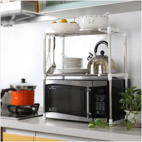Adjustable Moran Microwave Shelf Rack for small kitchen storage, from Estilo Living