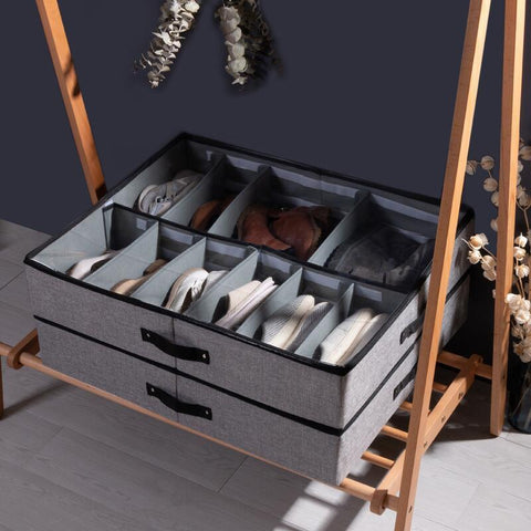 Shoe storage organizer box for Tiny Home wardrobe storage, at Estilo Living.