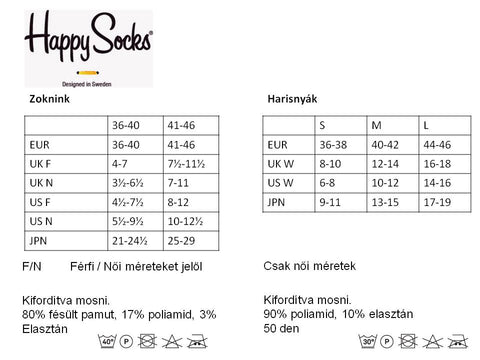 Mérettáblázat: Happy Socks