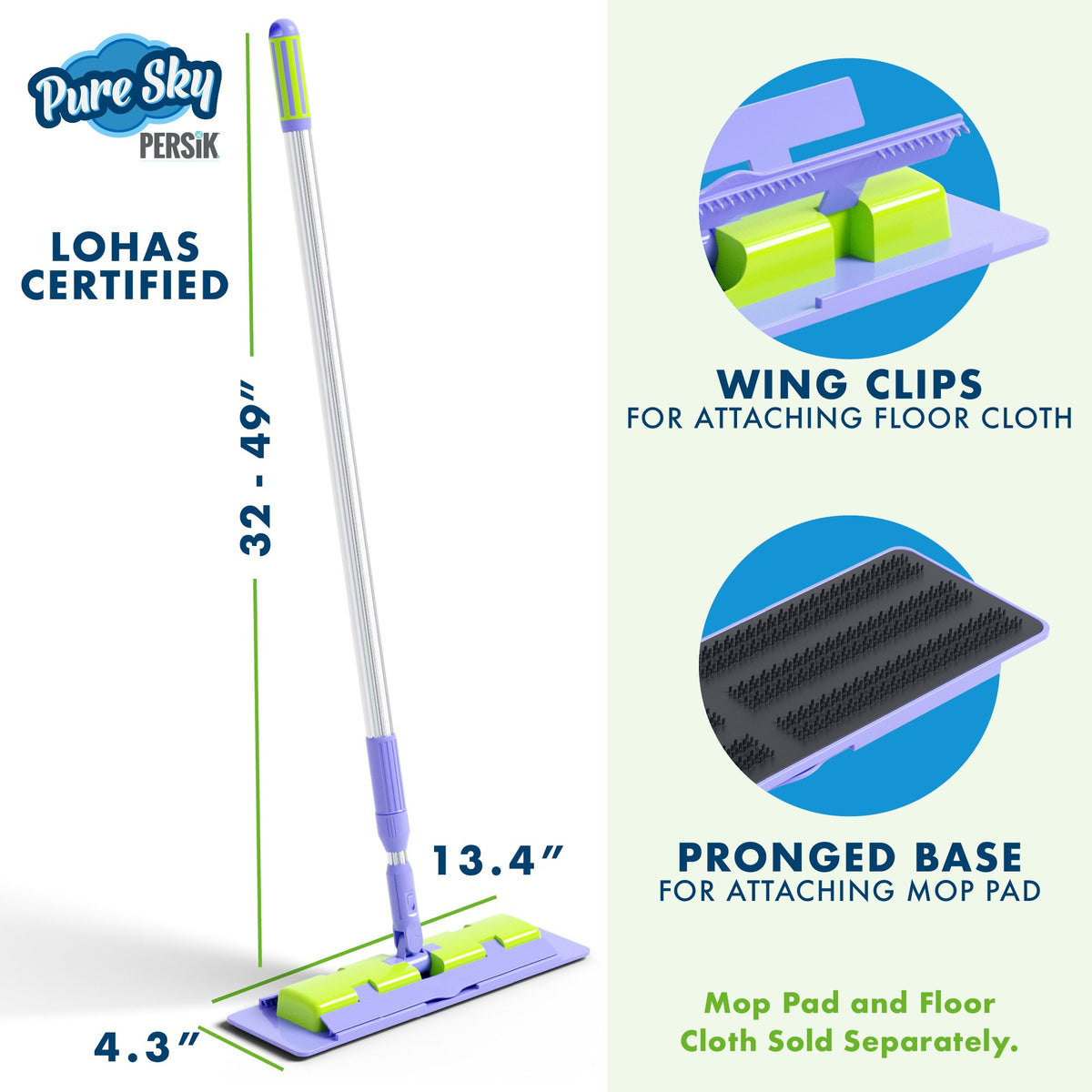Magic Deep Clean Damp Mop Floor Cleaner Mi Pure-Sky Ultra Microfiber Mop Pads 