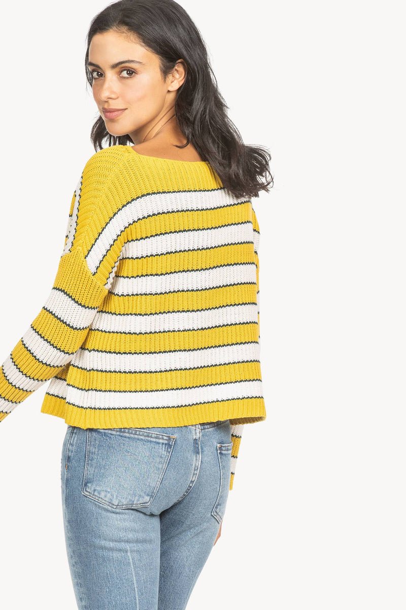 Cropped Striped Boatneck Sweater Cotton And Polyester